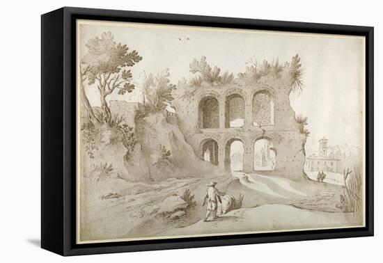 Basilica of Constantine. Entrance Wall in a Fantastic Setting (Pen and Ink with Wash on Paper)-Sebastian Vrancx-Framed Stretched Canvas