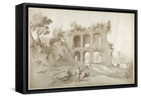 Basilica of Constantine. Entrance Wall in a Fantastic Setting (Pen and Ink with Wash on Paper)-Sebastian Vrancx-Framed Stretched Canvas