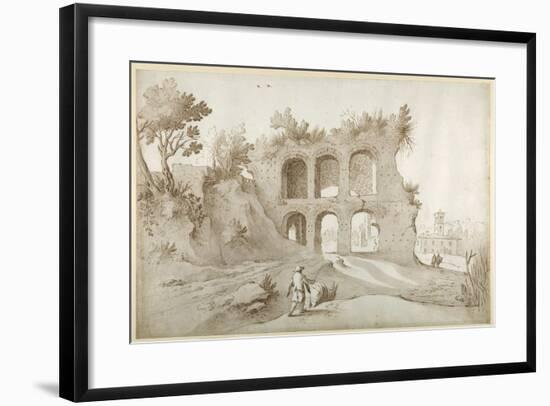 Basilica of Constantine. Entrance Wall in a Fantastic Setting (Pen and Ink with Wash on Paper)-Sebastian Vrancx-Framed Giclee Print