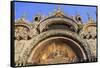 Basilica San Marco golden exterior mosaics in late afternoon sun in winter, Venice, UNESCO World He-Eleanor Scriven-Framed Stretched Canvas