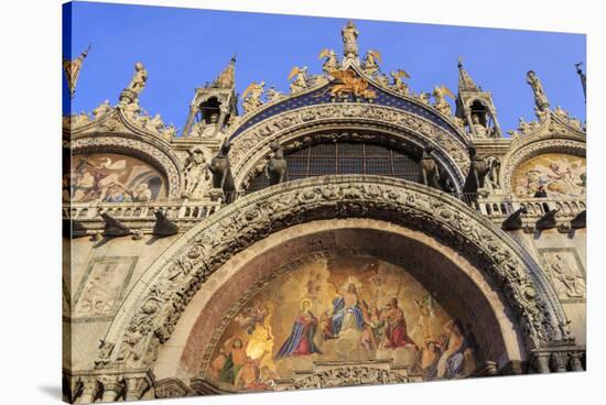 Basilica San Marco golden exterior mosaics in late afternoon sun in winter, Venice, UNESCO World He-Eleanor Scriven-Stretched Canvas