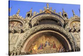 Basilica San Marco golden exterior mosaics in late afternoon sun in winter, Venice, UNESCO World He-Eleanor Scriven-Stretched Canvas