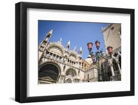 Basilica San Marcoand street lamp, Venice, Veneto, Italy-Russ Bishop-Framed Photographic Print