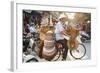 Basket and Hat Seller on Bicycle, Hanoi, Vietnam-Peter Adams-Framed Photographic Print