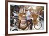 Basket and Hat Seller on Bicycle, Hanoi, Vietnam-Peter Adams-Framed Photographic Print