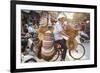 Basket and Hat Seller on Bicycle, Hanoi, Vietnam-Peter Adams-Framed Photographic Print