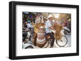 Basket and Hat Seller on Bicycle, Hanoi, Vietnam-Peter Adams-Framed Photographic Print