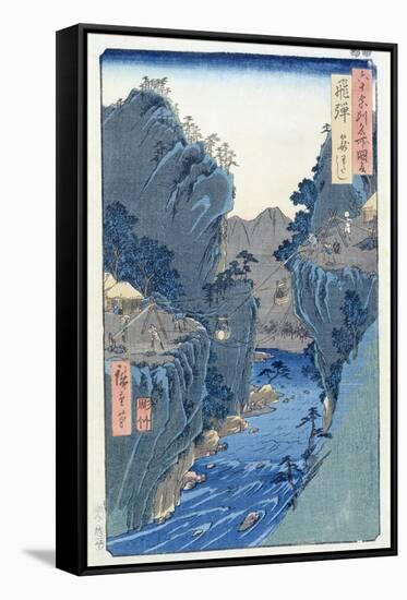 Basket Ferry, Kagowatashi, Hida Province-Ando Hiroshige-Framed Stretched Canvas