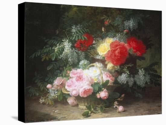 Basket of Flowers-Jules Medard-Stretched Canvas