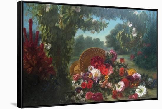 Basket of Flowers-Eugene Delacroix-Framed Stretched Canvas