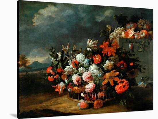 Basket of Flowers-Jean-Baptiste Monnoyer-Stretched Canvas