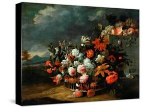 Basket of Flowers-Jean-Baptiste Monnoyer-Stretched Canvas