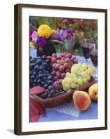 Basket of Grapes with Pears in Foreground-Vladimir Shulevsky-Framed Photographic Print