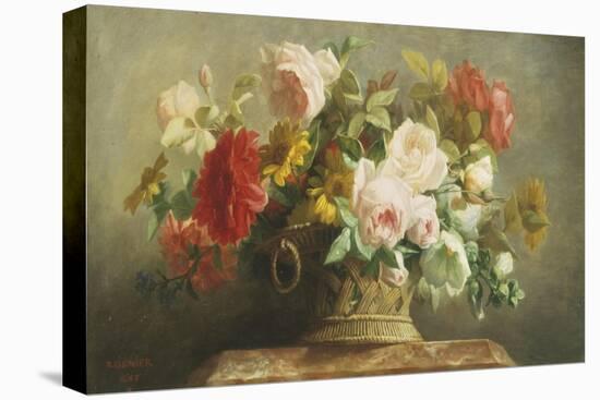 Basket of Pretty Flowers-Jean-Marie Regnier-Stretched Canvas