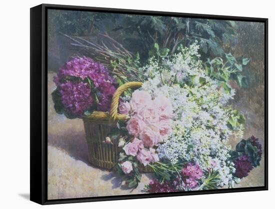 Basket of Romantic Flowers-Pierre Bourgogne-Framed Stretched Canvas