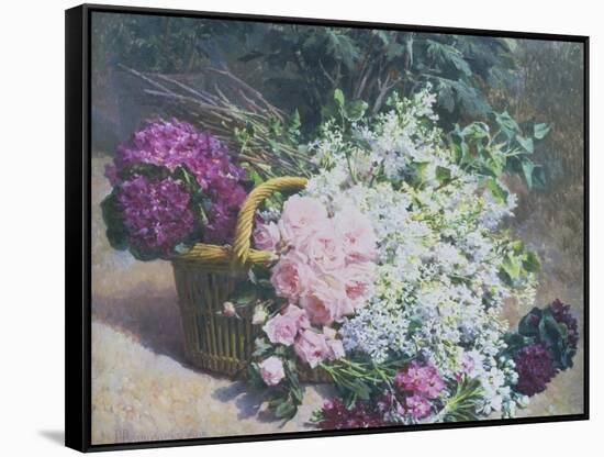 Basket of Romantic Flowers-Pierre Bourgogne-Framed Stretched Canvas