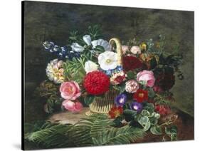 Basket of Roses, Dahlias and Morning Glory with Honeysuckle-Johan Laurentz Jensen-Stretched Canvas