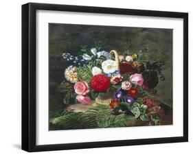 Basket of Roses, Dahlias and Morning Glory with Honeysuckle-Johan Laurentz Jensen-Framed Giclee Print