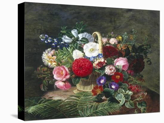 Basket of Roses, Dahlias and Morning Glory with Honeysuckle-Johan Laurentz Jensen-Stretched Canvas