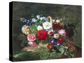 Basket of Roses, Dahlias and Morning Glory with Honeysuckle-Johan Laurentz Jensen-Stretched Canvas