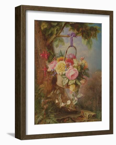 Basket of Roses with Fuschia, 19Th Century-Edward Charles Williams-Framed Giclee Print