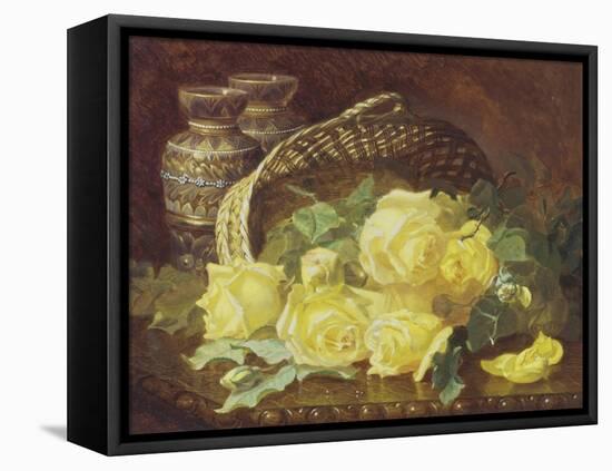 Basket of Yellow Roses-Eloise Harriet Stannard-Framed Stretched Canvas