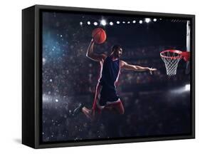 Basket Player Throws the Ball at the Stadium-alphaspirit-Framed Stretched Canvas