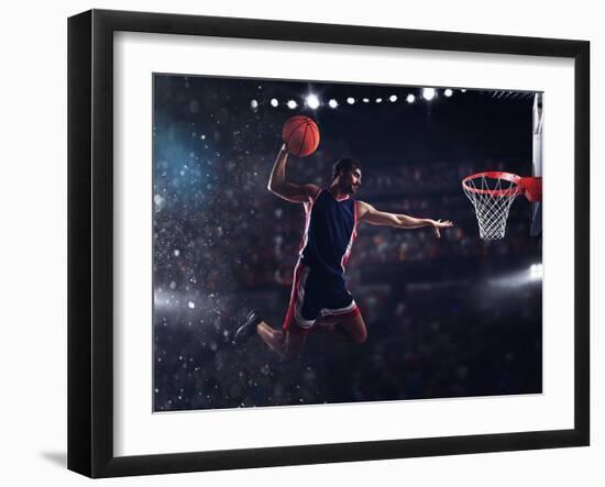 Basket Player Throws the Ball at the Stadium-alphaspirit-Framed Photographic Print