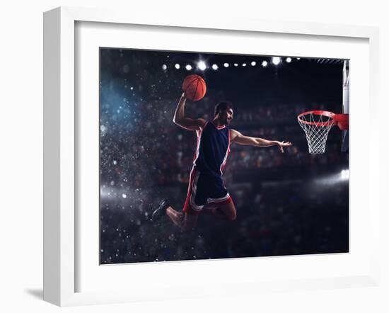 Basket Player Throws the Ball at the Stadium-alphaspirit-Framed Photographic Print