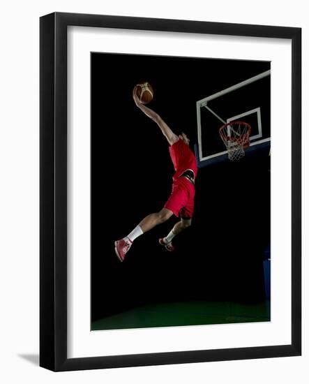 Basketball Game Sport Player in Action Isolated on Black Background-.shock-Framed Photographic Print