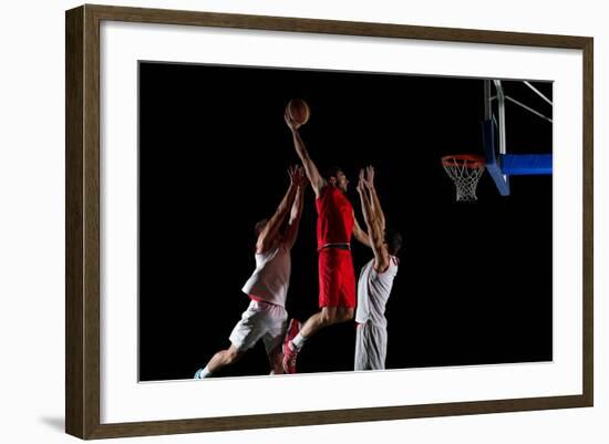 Basketball Game Sport Player in Action Isolated on Black Background-dotshock-Framed Photographic Print