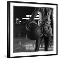 Basketball Held by Player Wilt Chamberlain, 1956-Frank Scherschel-Framed Photographic Print