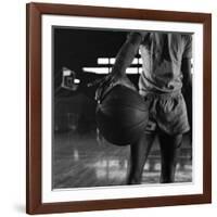 Basketball Held by Player Wilt Chamberlain, 1956-Frank Scherschel-Framed Photographic Print