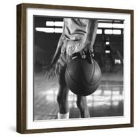 Basketball Held by Player Wilt Chamberlain, 1956-Frank Scherschel-Framed Photographic Print