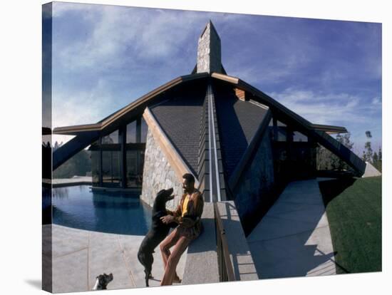 Basketball Legend Wilt Chamberlain with Dog Outside His Home-Ralph Crane-Stretched Canvas