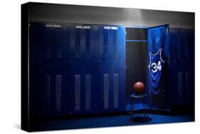 Basketball Locker Room with Spotlight on the Ball and Locker-yobro-Stretched Canvas