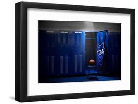 Basketball Locker Room with Spotlight on the Ball and Locker-yobro-Framed Photographic Print