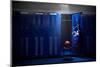 Basketball Locker Room with Spotlight on the Ball and Locker-yobro-Mounted Photographic Print