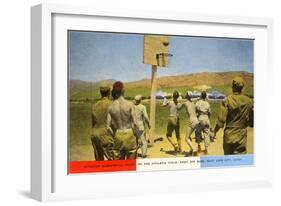 Basketball on Army Base, Salt Lake City, Utah-null-Framed Art Print