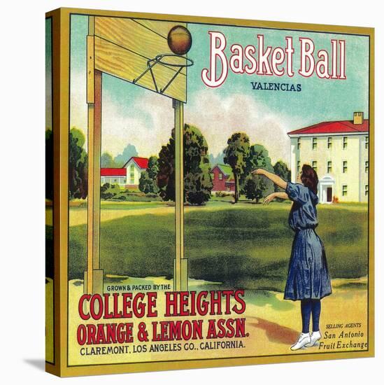 Basketball Orange Label - Claremont, CA-Lantern Press-Stretched Canvas