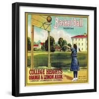 Basketball Orange Label - Claremont, CA-Lantern Press-Framed Art Print