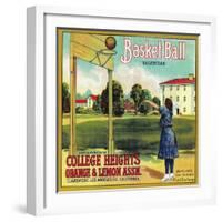 Basketball Orange Label - Claremont, CA-Lantern Press-Framed Art Print