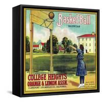 Basketball Orange Label - Claremont, CA-Lantern Press-Framed Stretched Canvas