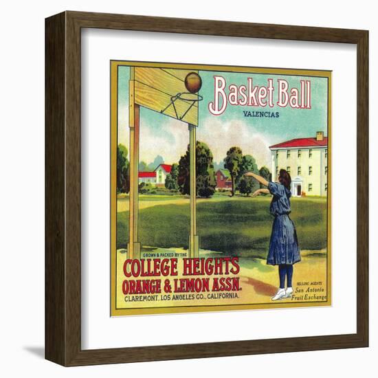 Basketball Orange Label - Claremont, CA-Lantern Press-Framed Art Print