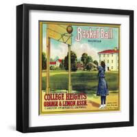 Basketball Orange Label - Claremont, CA-Lantern Press-Framed Art Print