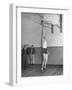 Basketball Player Max Palmer Reaching Up to Drop Basketball into Basket-null-Framed Photographic Print