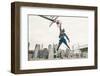 Basketball Player Performing Slum Dunk on a Street Court. Background with Manhattan Buildings-Oneinchpunch-Framed Photographic Print