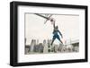 Basketball Player Performing Slum Dunk on a Street Court. Background with Manhattan Buildings-Oneinchpunch-Framed Photographic Print