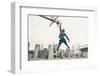 Basketball Player Performing Slum Dunk on a Street Court. Background with Manhattan Buildings-Oneinchpunch-Framed Photographic Print