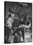 Basketball Players Bill Russell and Wilt Chamberlain During Game-George Silk-Stretched Canvas